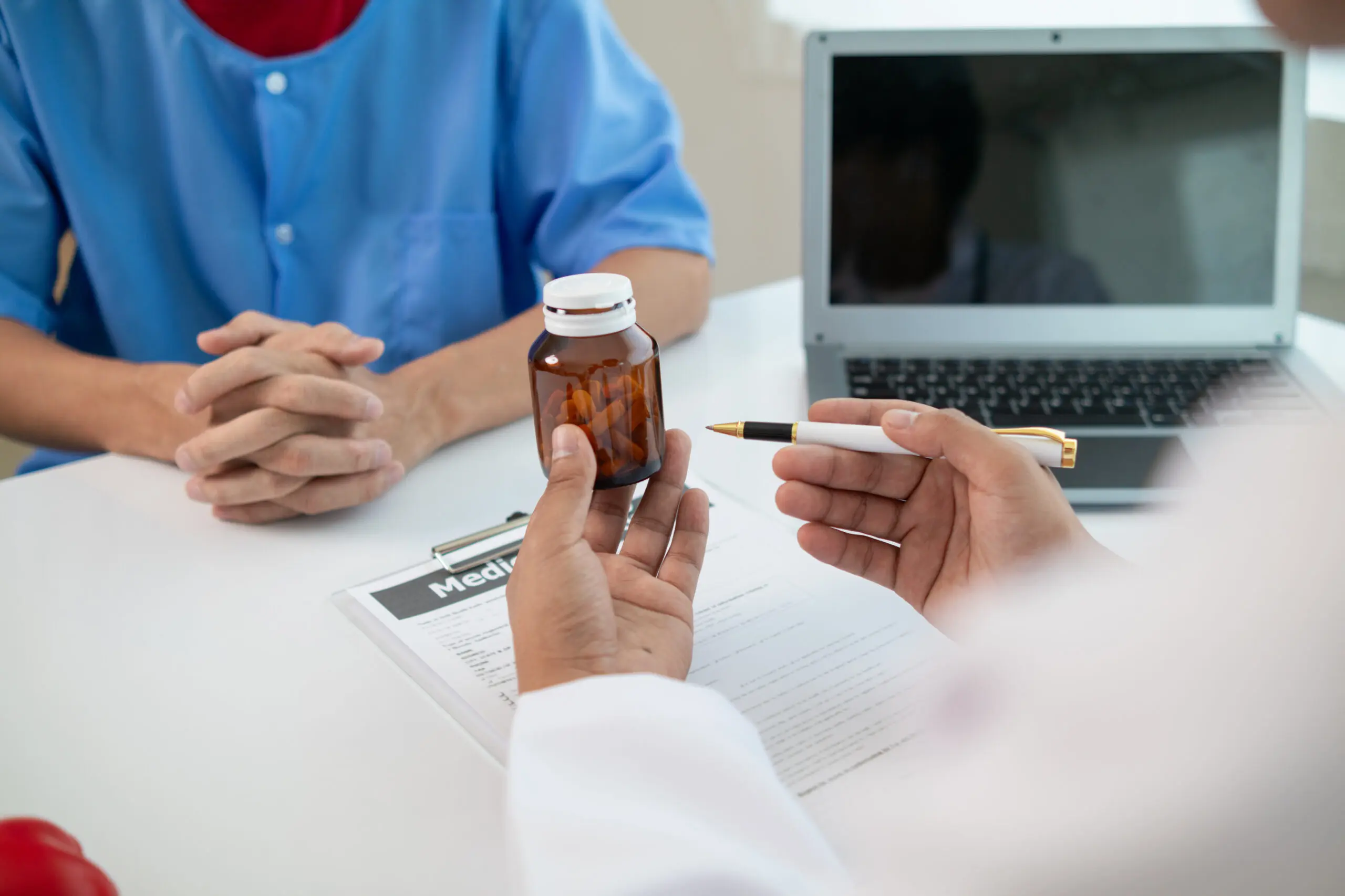 A heart patient visits a doctor for advice on health care and medication to treat heart disease symptoms after the medical team has diagnosed and examined the patient for heart abnormalities. A heart patient visits a doctor for advice on health care and medication to treat heart disease symptoms after the medical team has diagnosed and examined the patient for heart abnormalities.